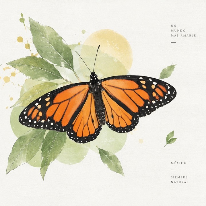 Ilustración Botánica de Mariposa Monarca - Alas Abiertas
